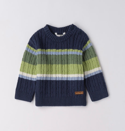 Maglione neonato blu con strisce in contrasto