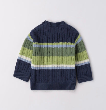 Maglione neonato blu con strisce in contrasto