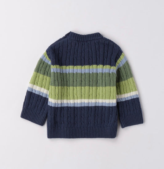 Maglione neonato blu con strisce in contrasto
