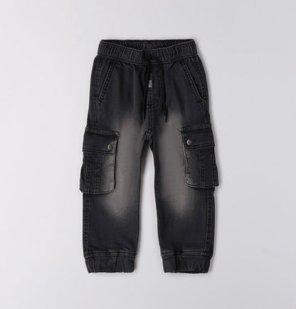 Jeans bambino con tasche laterali e coulisse