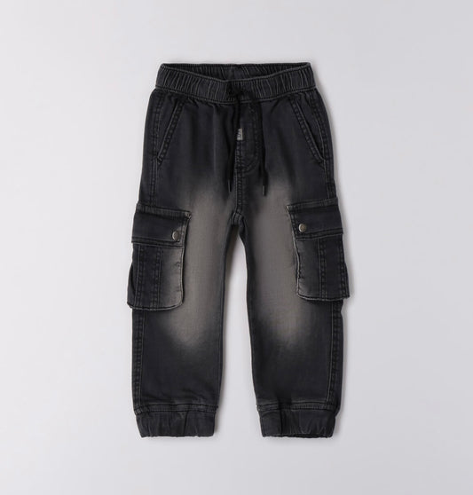 Jeans bambino con tasche laterali e coulisse