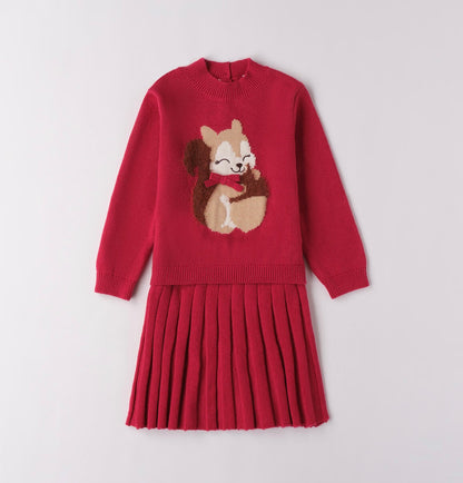Completo bambina nel colore cherry composto da maglietta e gonna