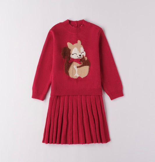 Completo bambina nel colore cherry composto da maglietta e gonna