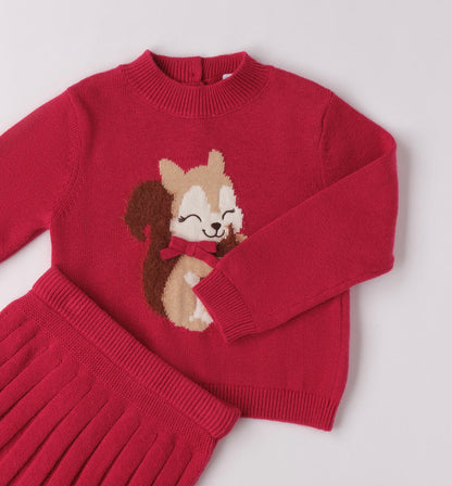 Completo bambina nel colore cherry composto da maglietta e gonna