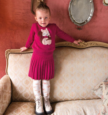 Completo bambina nel colore cherry composto da maglietta e gonna