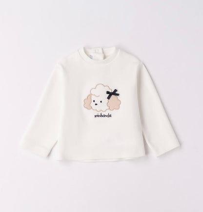 Maglietta in cotone nel colore panna con ricamo davanti