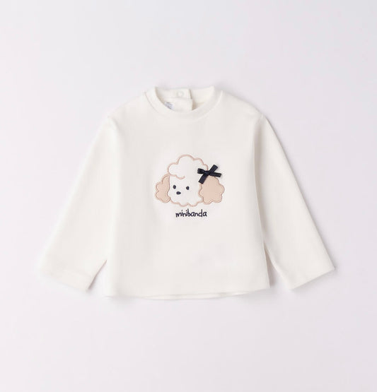 Maglietta in cotone nel colore panna con ricamo davanti