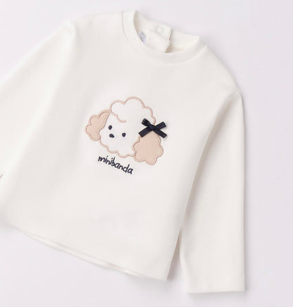 Maglietta in cotone nel colore panna con ricamo davanti