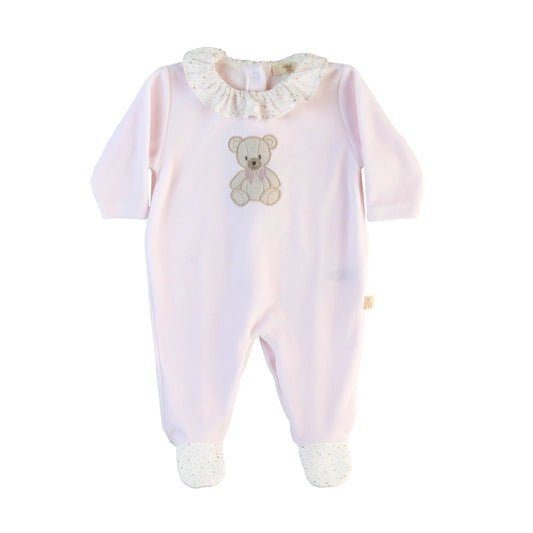 Tutina teddy in ciniglia rosa con colletto
