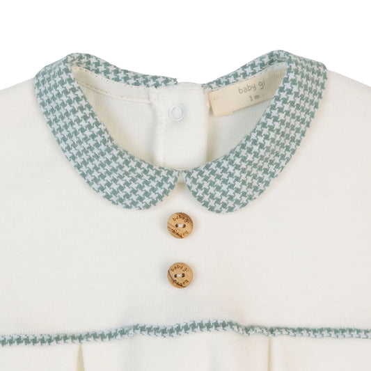 Tutina  FLOWERY in ciniglia con colletto quadretti verde