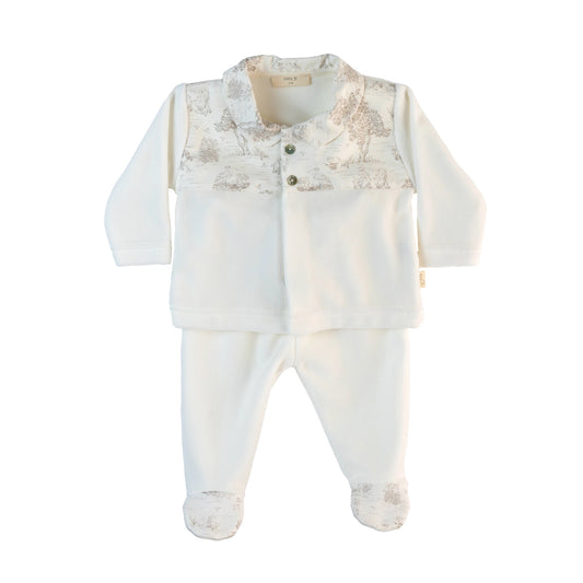 Set due pezzi country neonato in ciniglia bianca