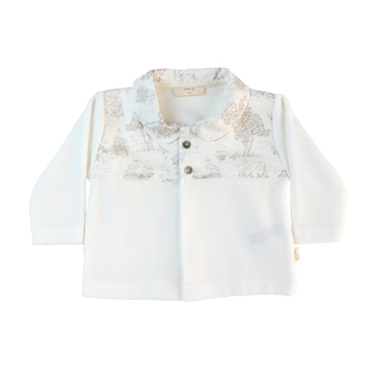 Set due pezzi country neonato in ciniglia bianca