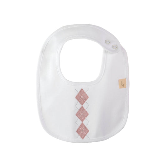 Bavetta Pretty bianca con ricamo rombi rosa
