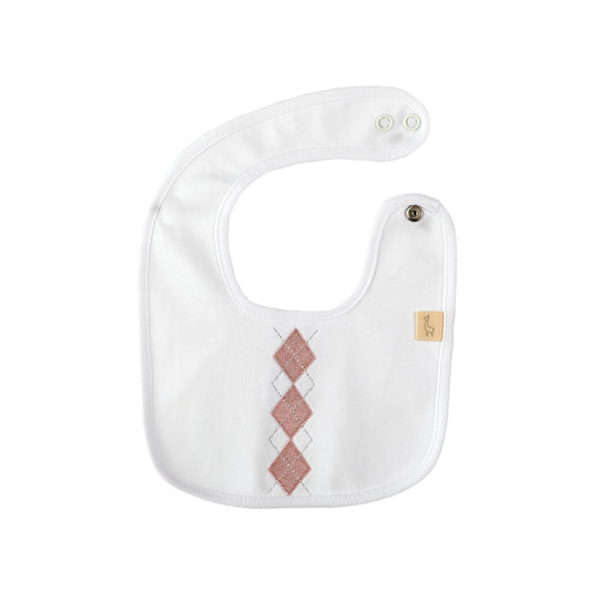 Bavetta Pretty bianca con ricamo rombi rosa