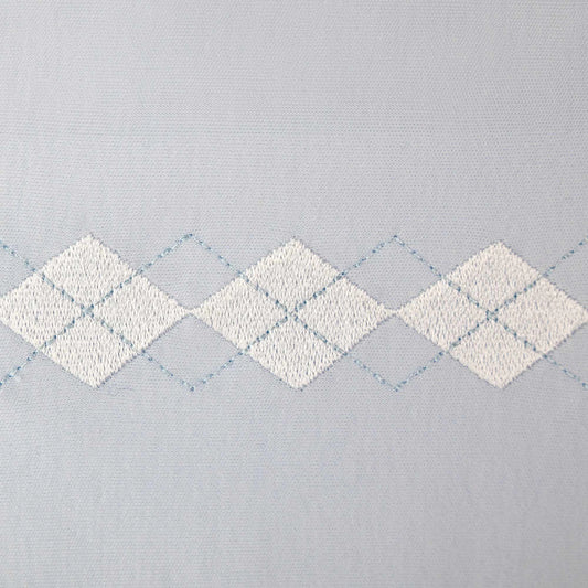 Quadrato in cotone Preppy azzurro con ricamo rombi bianco