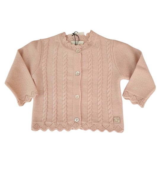 Giacca a trecce in pura lana Merino, nel colore rosa
