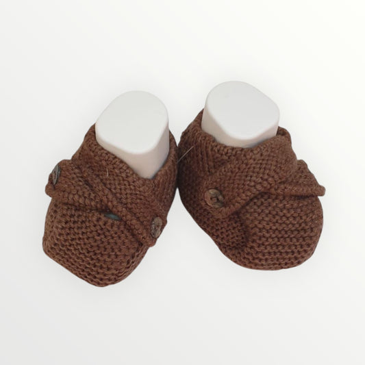 Scarpette Neonato in lana merino marrone.