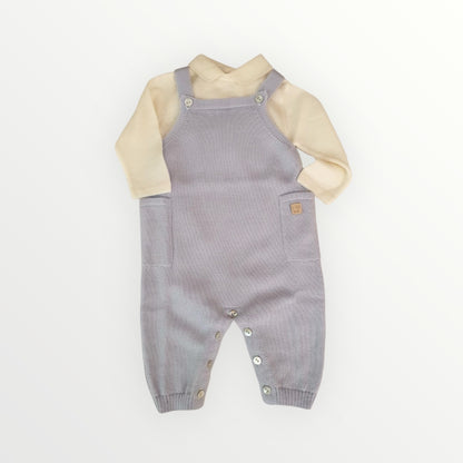 Salopette in Maglia Celeste con Polo in Lana Merino 100%