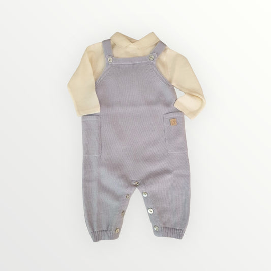 Salopette in Maglia Celeste con Polo in Lana Merino 100%