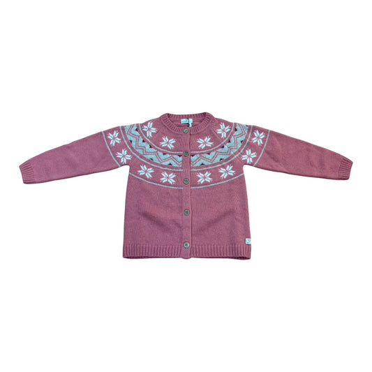 Cardigan jacquard in pura lana merino ultrafine