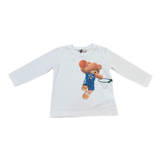 T-shirt bianca da bambino  con stampa orsetto maniche lunghe