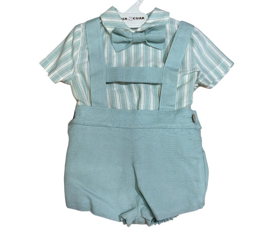 Completo bambino in misto lino , nel colore verde acqua.