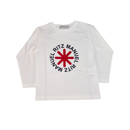T-shirt bianca in cotone manica lunga