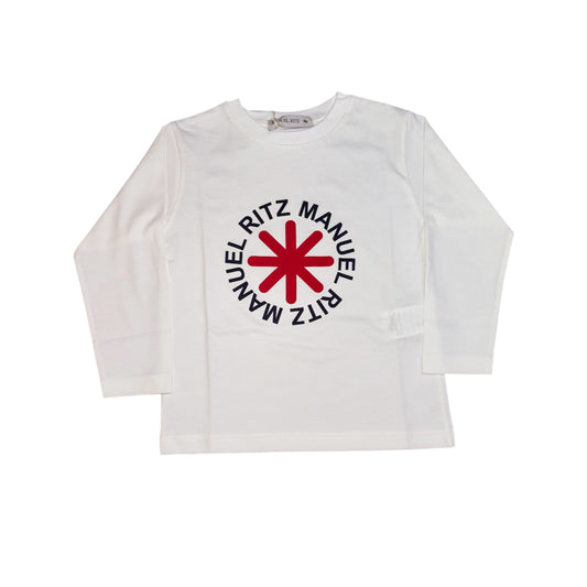 T-shirt bianca in cotone manica lunga