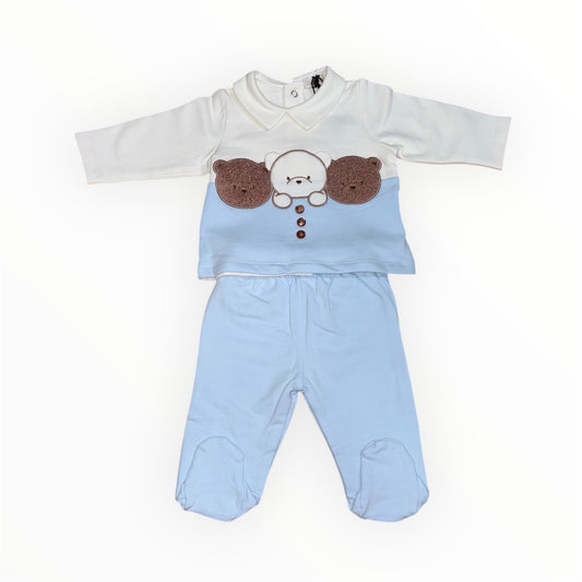 Tutina due pezzi con ricamo orsi davanti