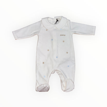 Tutina in ciniglia panna con ricami in contrasto