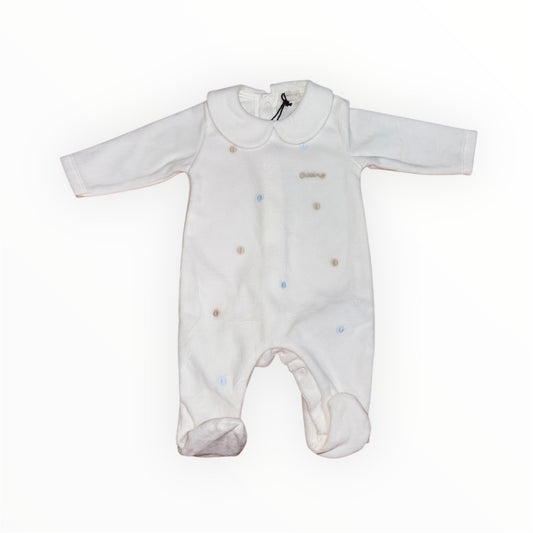 Tutina in ciniglia panna con ricami in contrasto