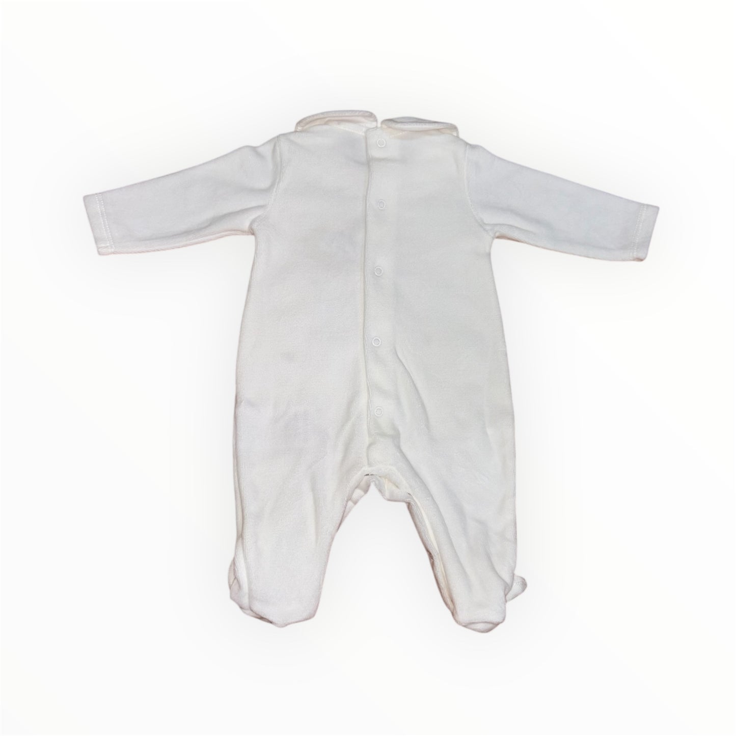 Tutina in ciniglia panna con ricami in contrasto