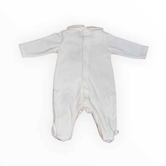 Tutina in ciniglia panna con ricami in contrasto