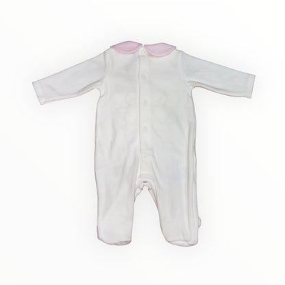 Tutina neonata in ciniglia panna con ricamo