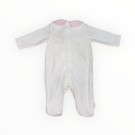 Tutina neonata in ciniglia panna con ricamo