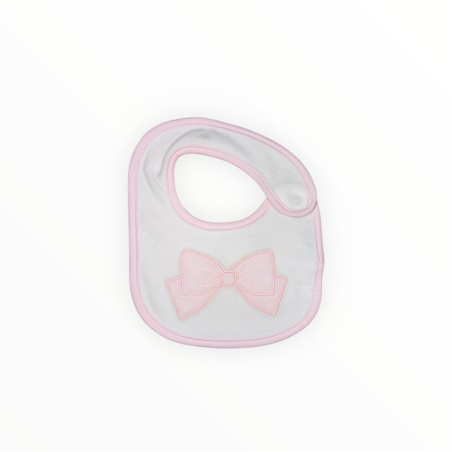 Bavetta panna con ricamo fiocco rosa