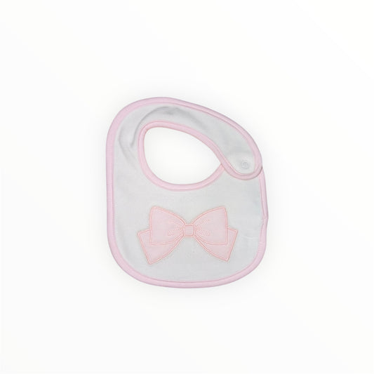 Bavetta panna con ricamo fiocco rosa