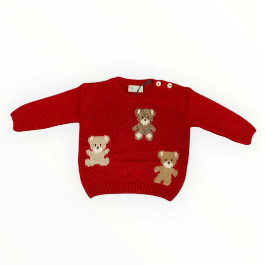 Maglioncino in lana rosso con tre orsetti