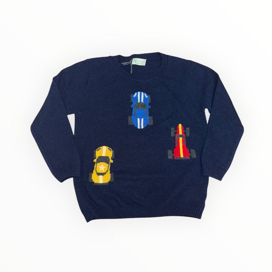 Maglione in lana con disegno di macchine