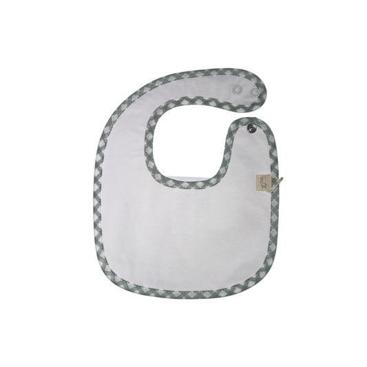 Bavetta in cotone bianco con dettagli quadretti verde-bianco
