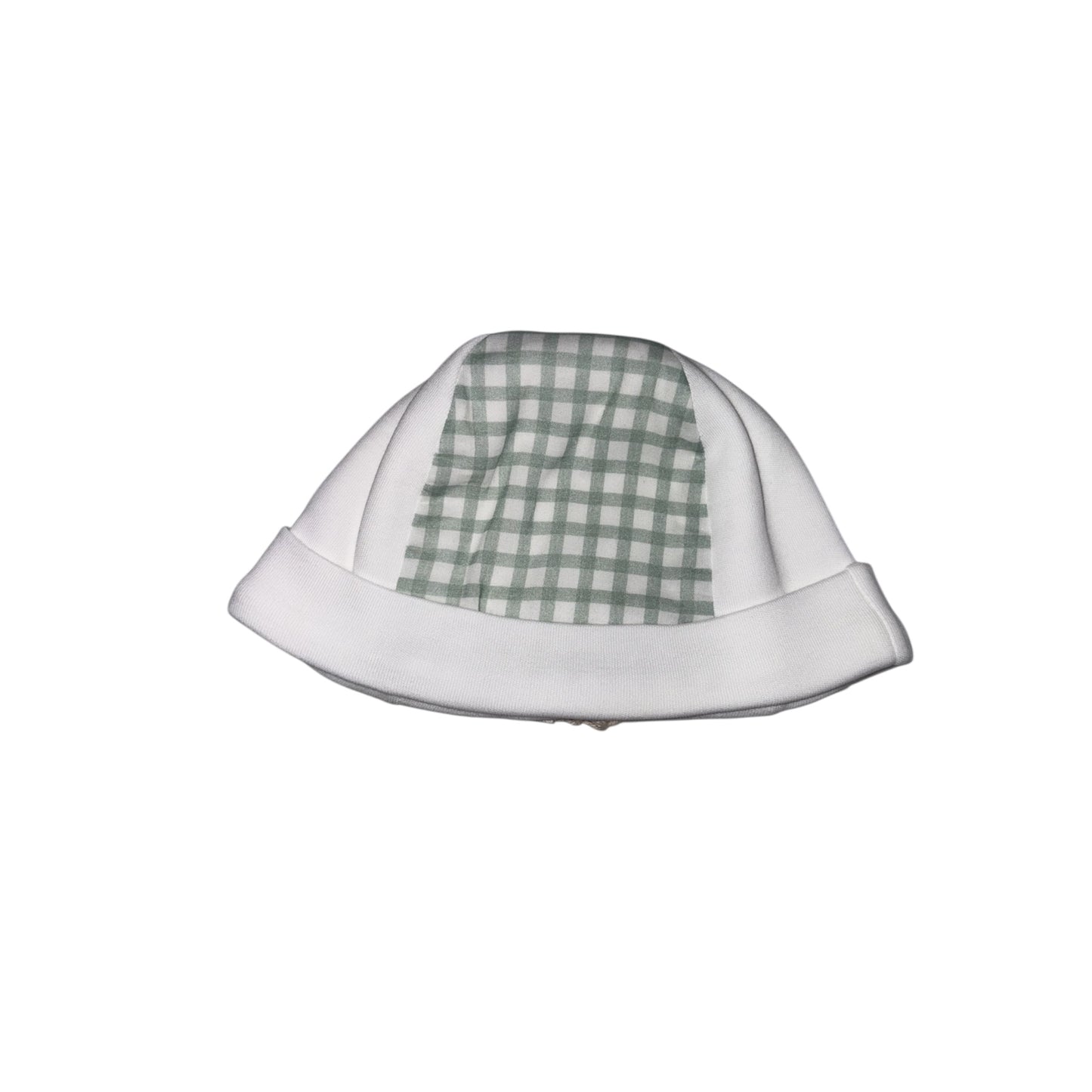 Cappellino in cotone bianco con dettaglio a quadretti verde-bianco