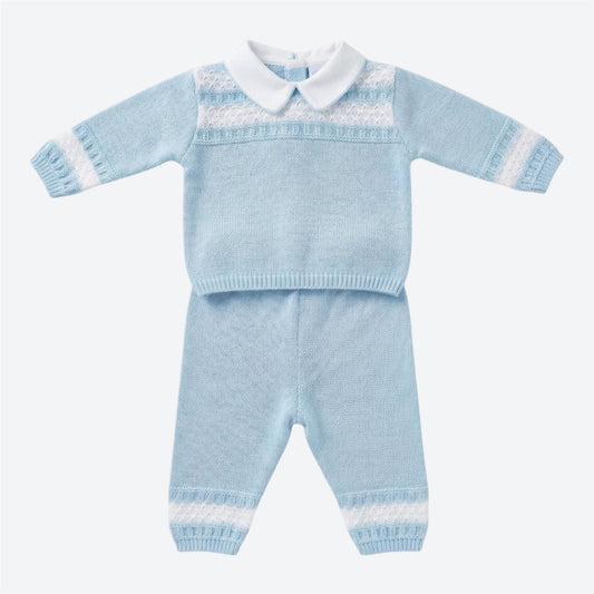 Completo spezzato in filo con maglia e pantalone celeste