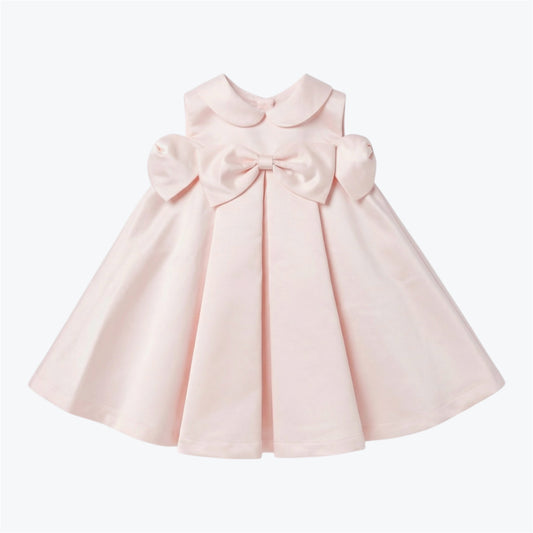 Abito da cerimonia rosa a ruota in tessuto strutturato con maxi fiocco e colletto