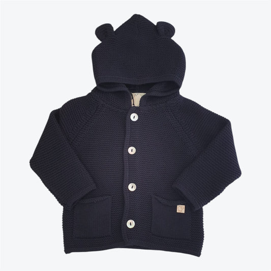Cappottino cappuccio orecchie puro cotone bio nel colore blu notte