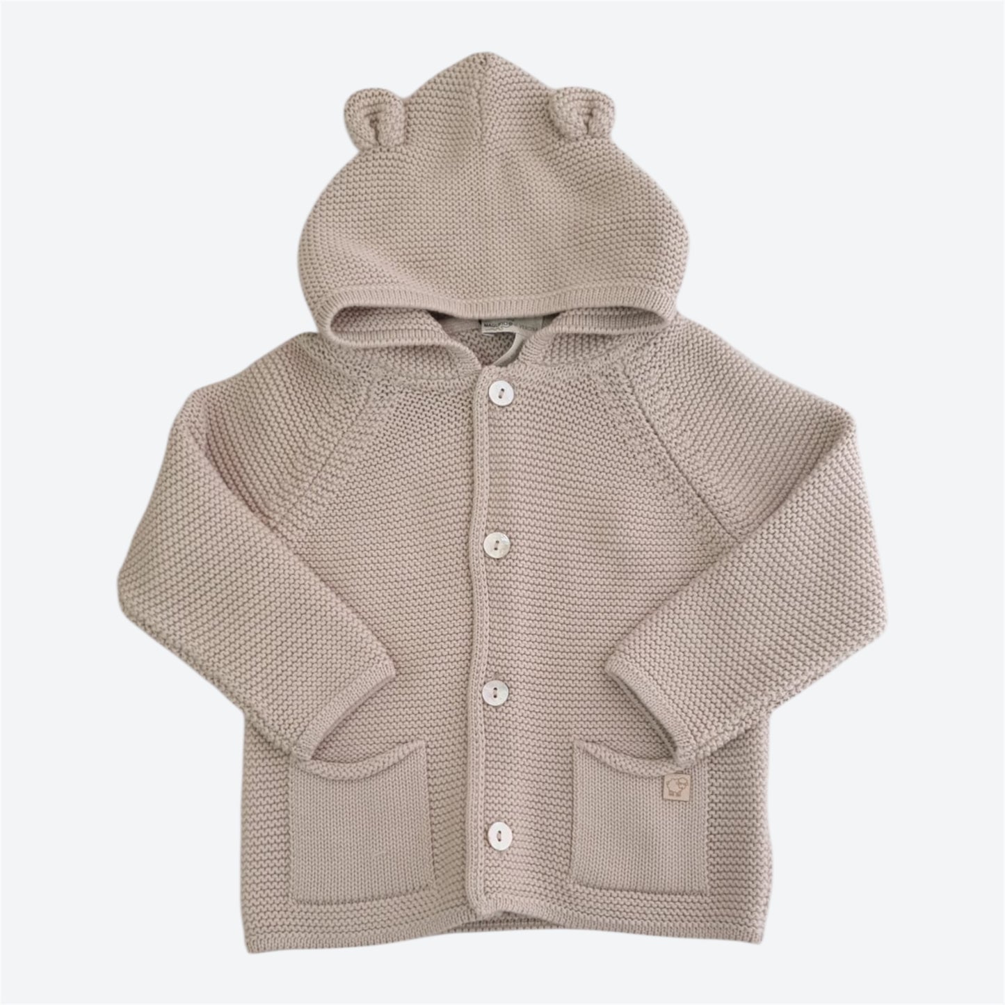 Cappottino cappuccio orecchie puro cotone bio nel colore perla
