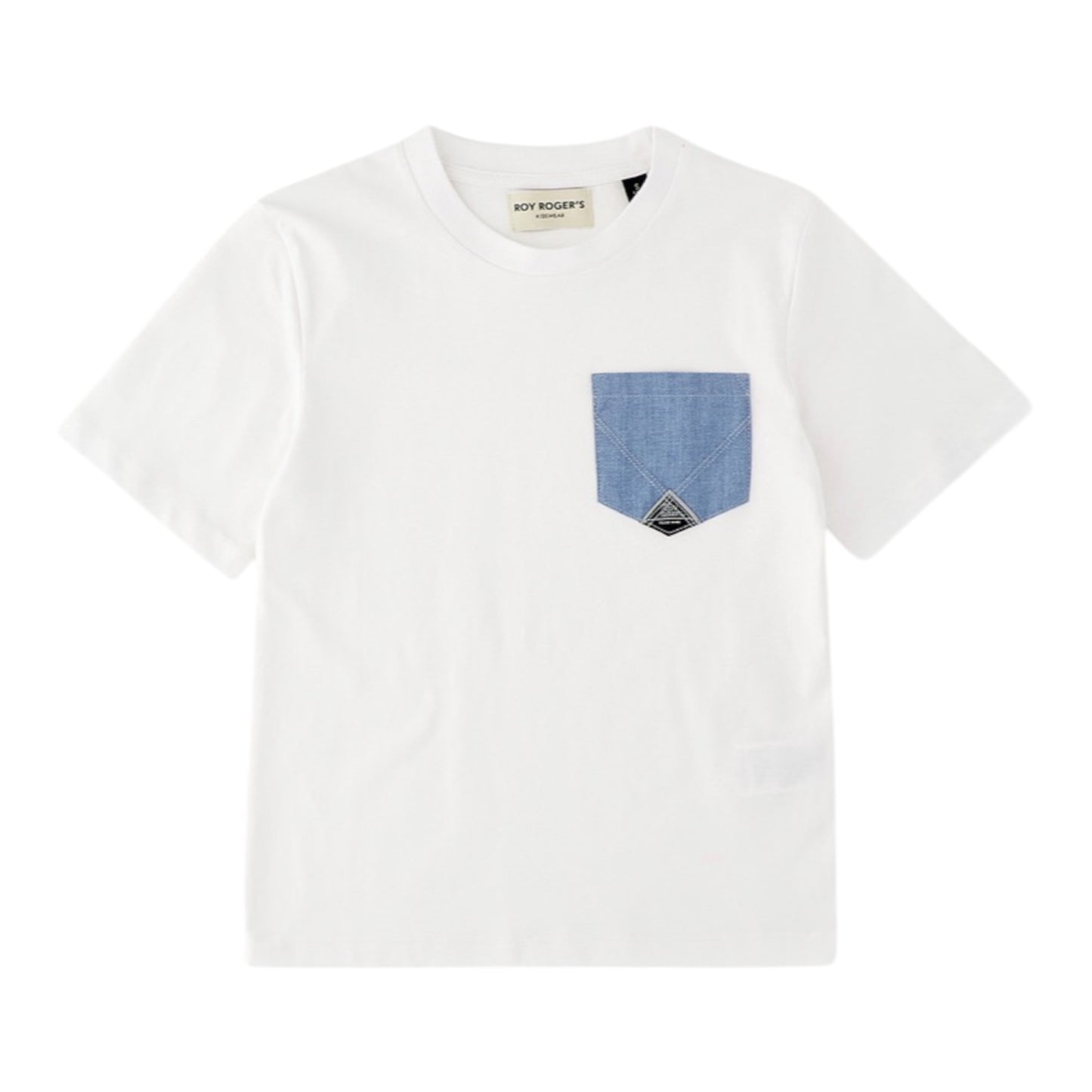 T-shirt in cotone con tasca sul petto in denim