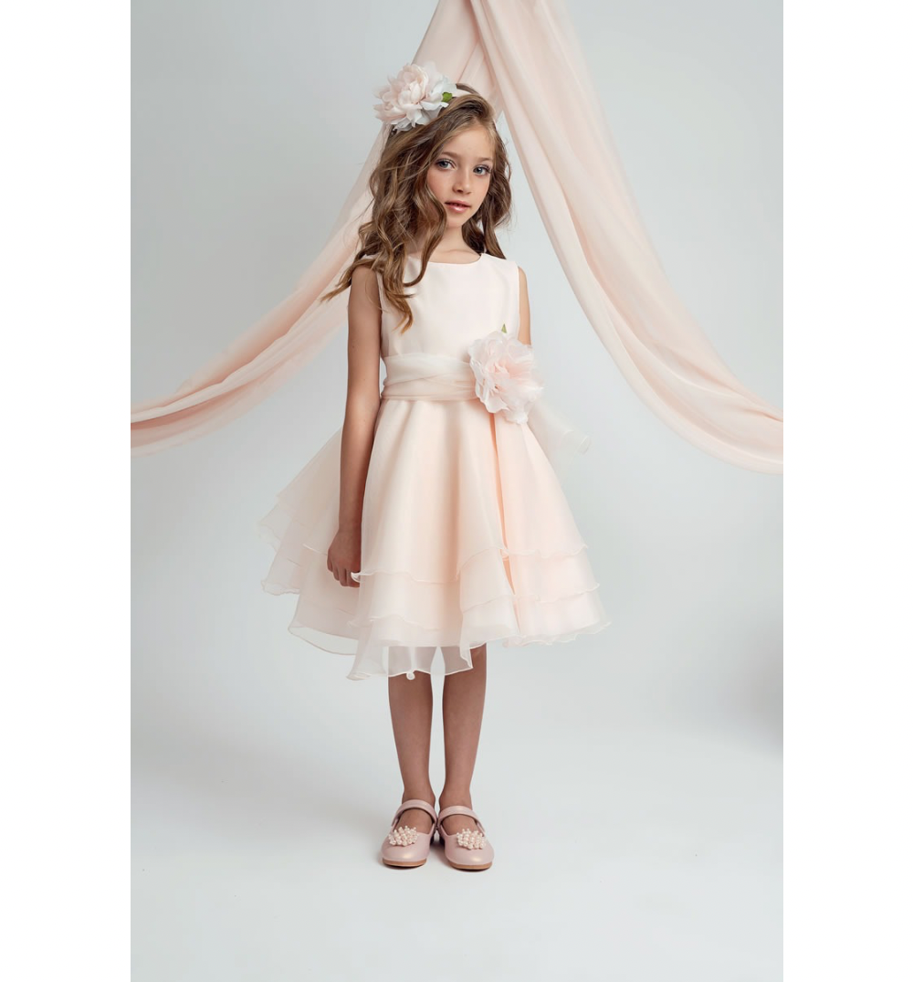 Abito bambina in organza nel colore rosa cipria