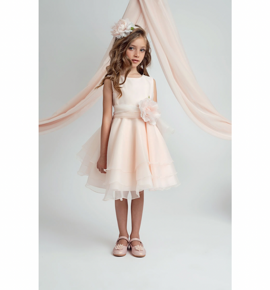 Abito bambina in organza nel colore rosa cipria