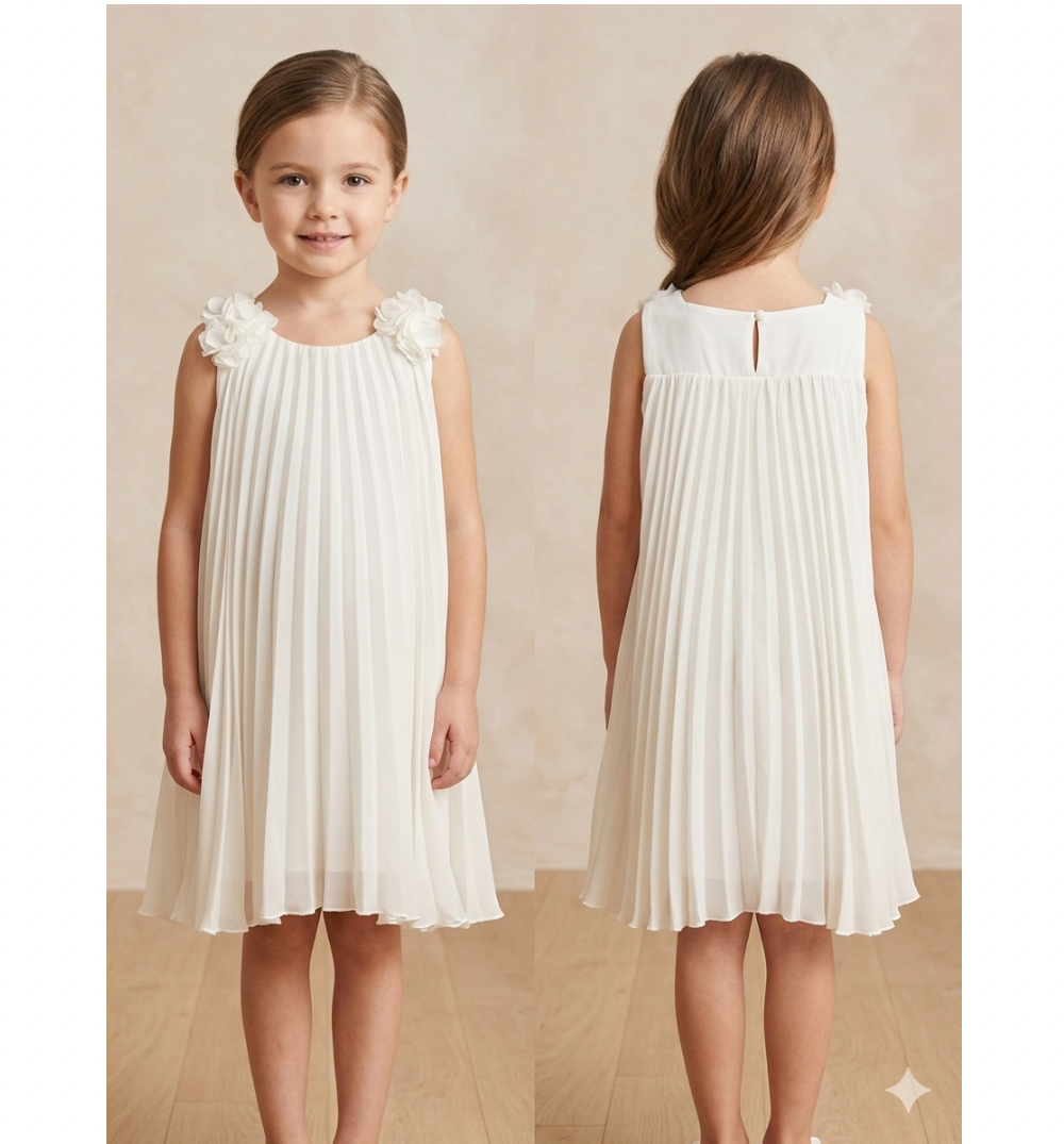 Abito cerimonia da bambina plissettato bianco