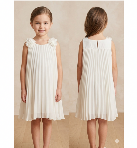 Abito cerimonia da bambina plissettato bianco